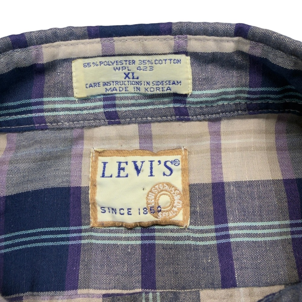 Levi's Mens XL Plaid Long Sleeve Button Down Shirt Vintage Cotton Blend Korea - Picture 4 of 6